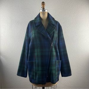 Forever 21 l L Preppy Plaid Flannel Exposed Zippers Retro Rockabilly Moto Jacket